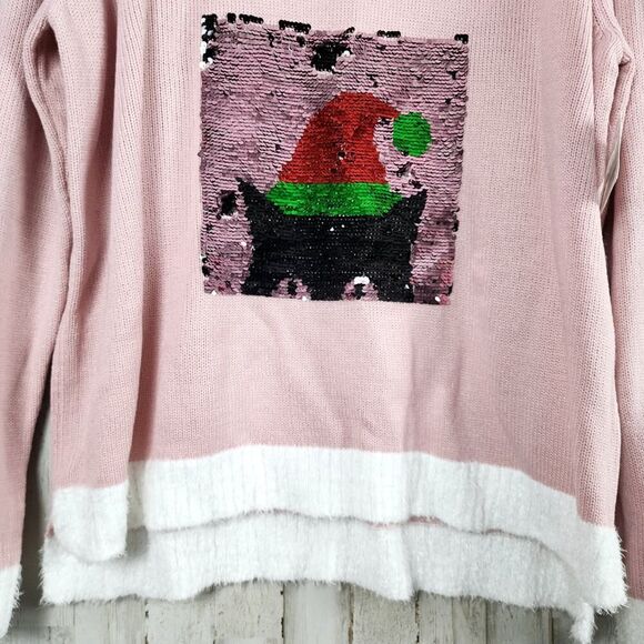 Holiday Time Holiday Sequin Meowy Kitty Cat Sweater Pink Size XL 16-18 - Picture 6 of 10